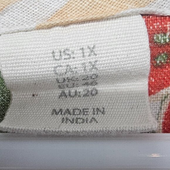 C&C California Orange Blue Floral Blouse Tee Linen Tropical Boho 1X - Picture 9 of 11